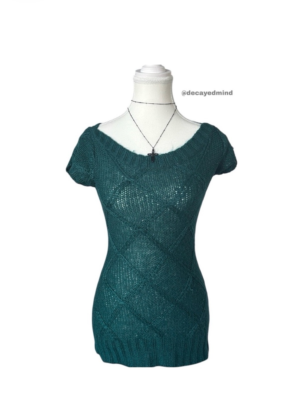 🌹5 for $50🌹Y2K “Seductions” Emerald Green Cable Knit Fitted Short Sleeve Sweater